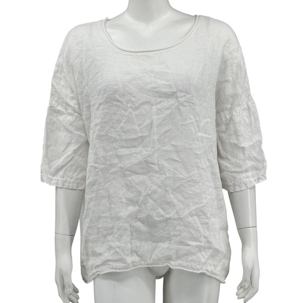 Tina Stephens Top Womens One Size White Linen Cotton Sheer Summer Beachy‎ Italy